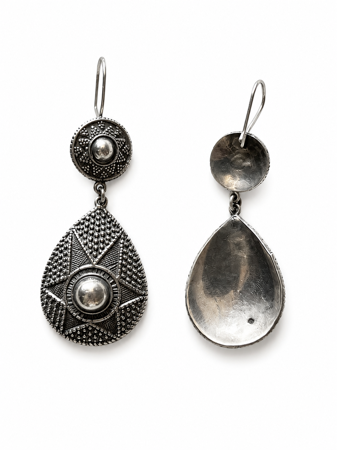 Vintage Silver Starburst Drop Earrings | 70s