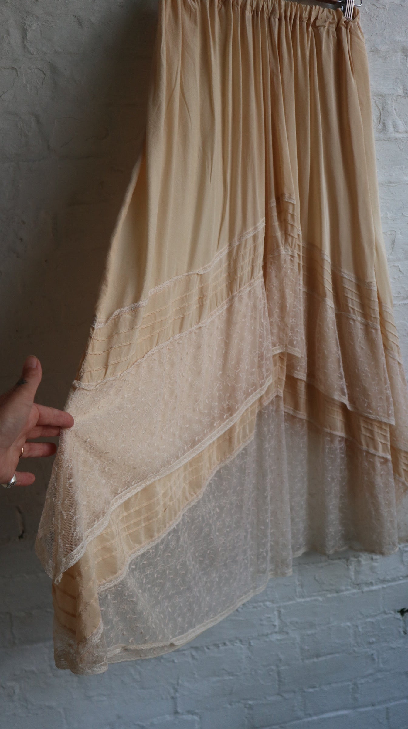70s Silk & Lace Maxi Skirt | 8-12