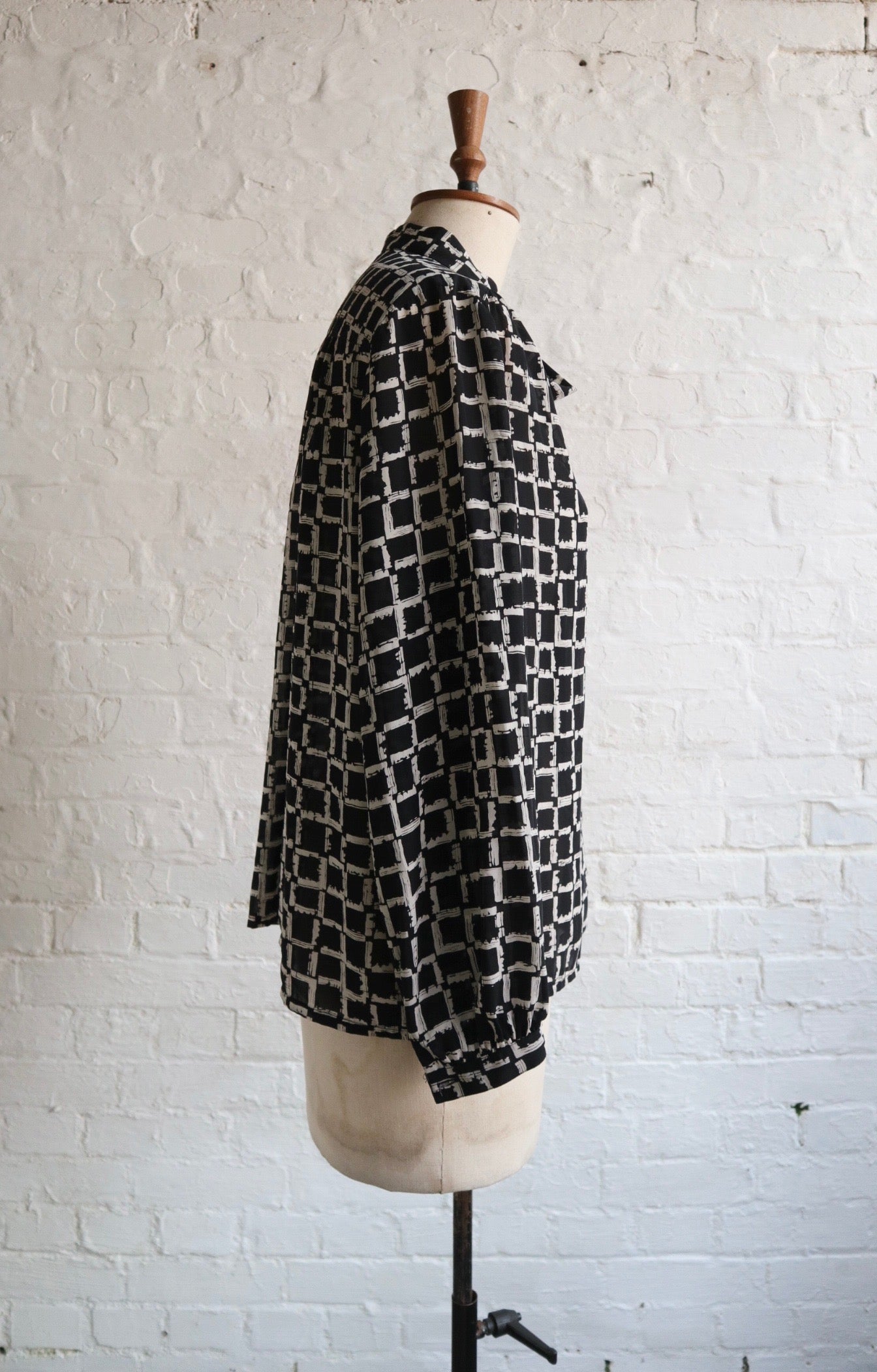 1980s Monochrome Tie-Neck Blouse