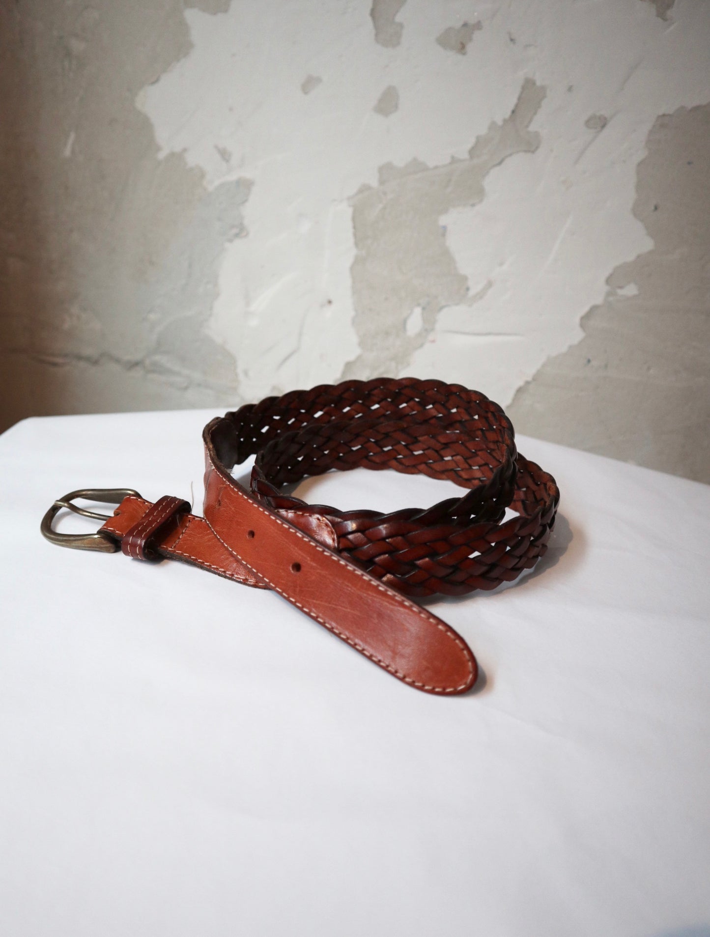 Vintage Leather Woven Belt / 100cm