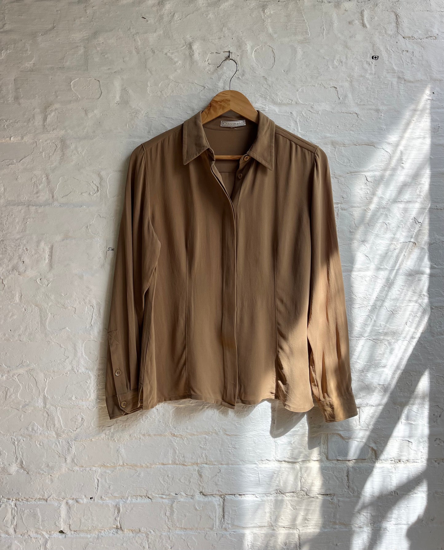 Tan Dagger Collar Silk Shirt | 8