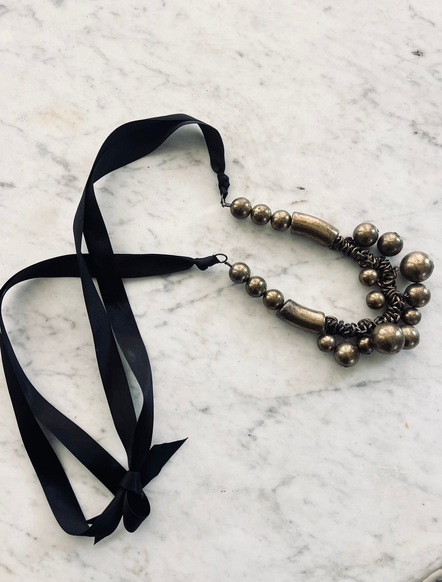 Brass on silk Necklace | vintage
