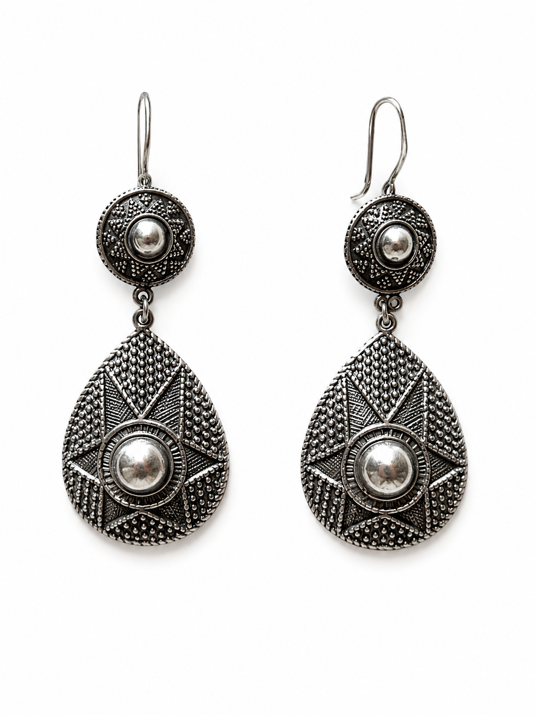 Vintage Silver Starburst Drop Earrings | 70s