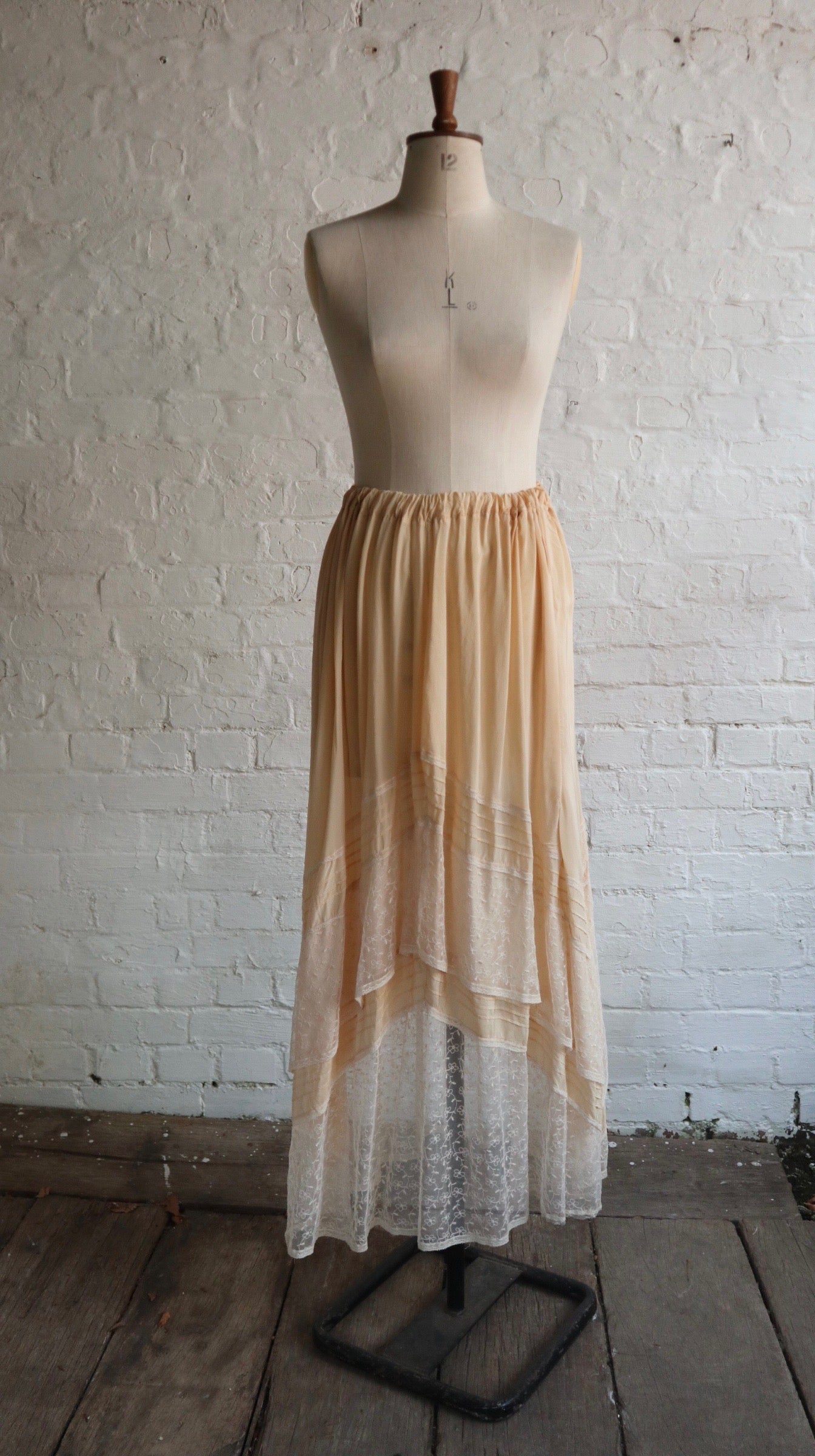 70s Silk & Lace Maxi Skirt | 8-12