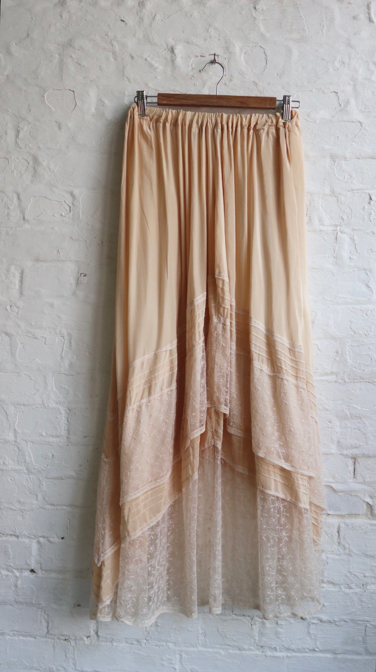 70s Silk & Lace Maxi Skirt | 8-12