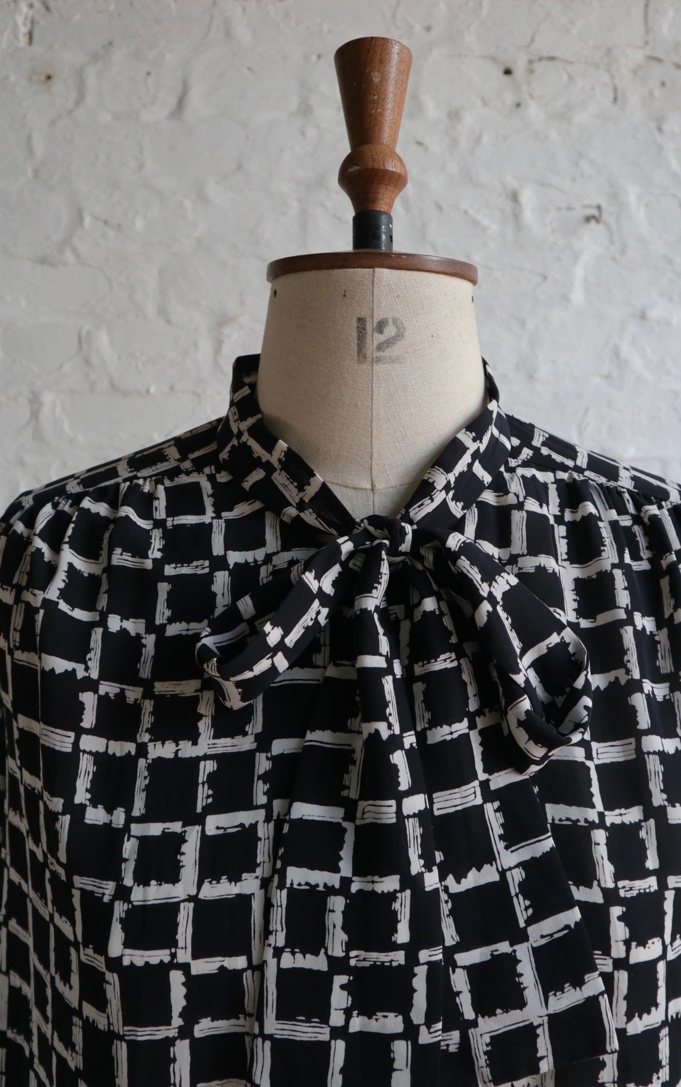 1980s Monochrome Tie-Neck Blouse