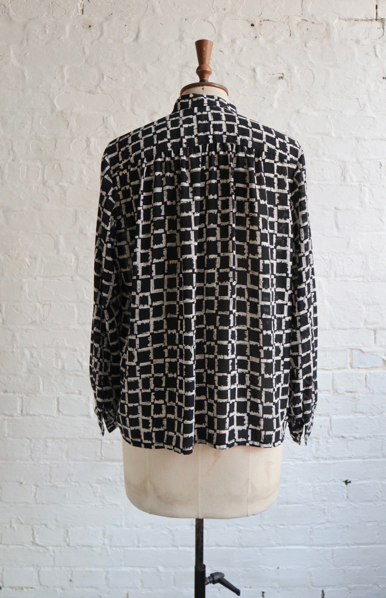 1980s Monochrome Tie-Neck Blouse