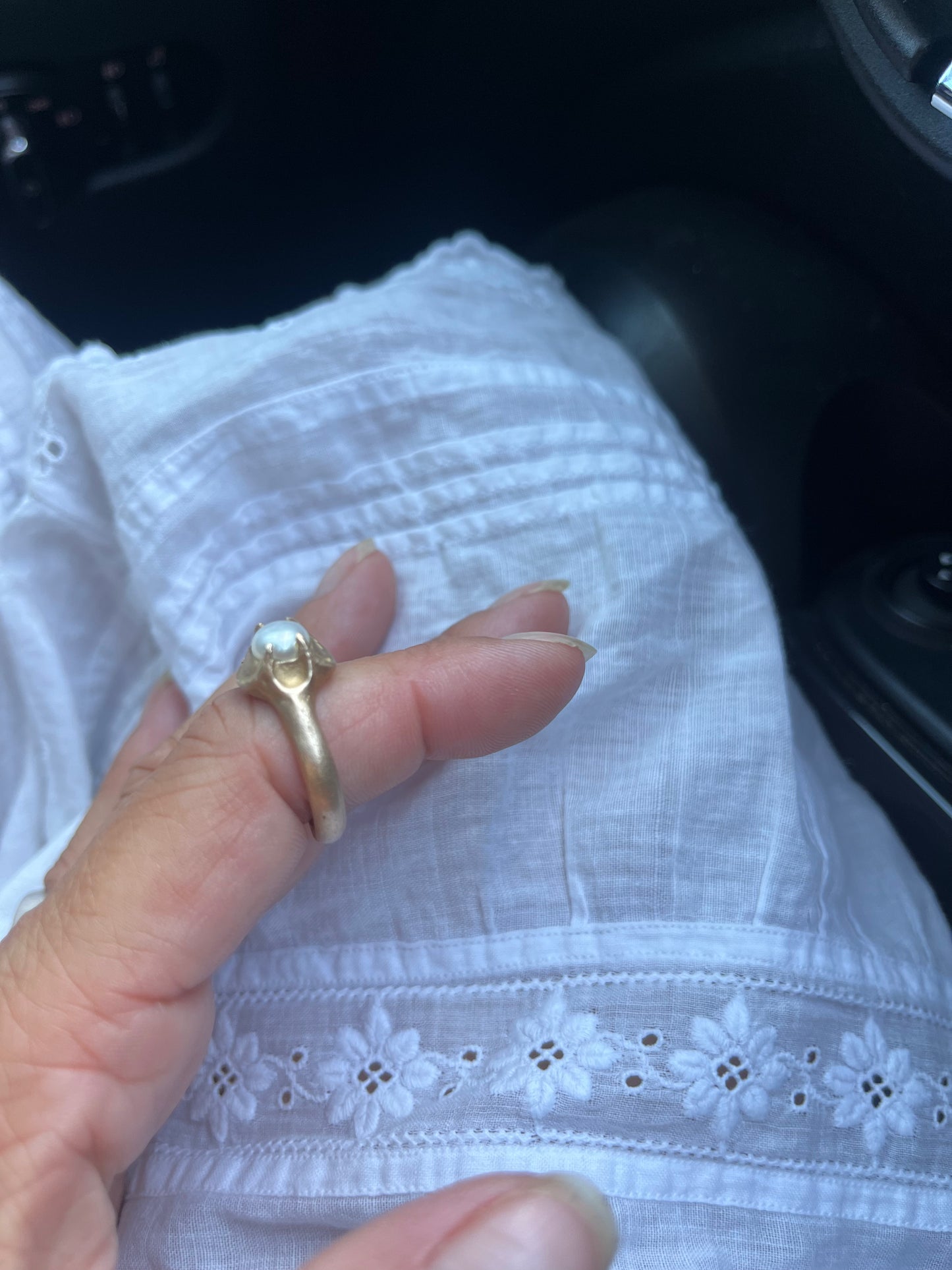 Natural Pearl On Bronze cast band.
