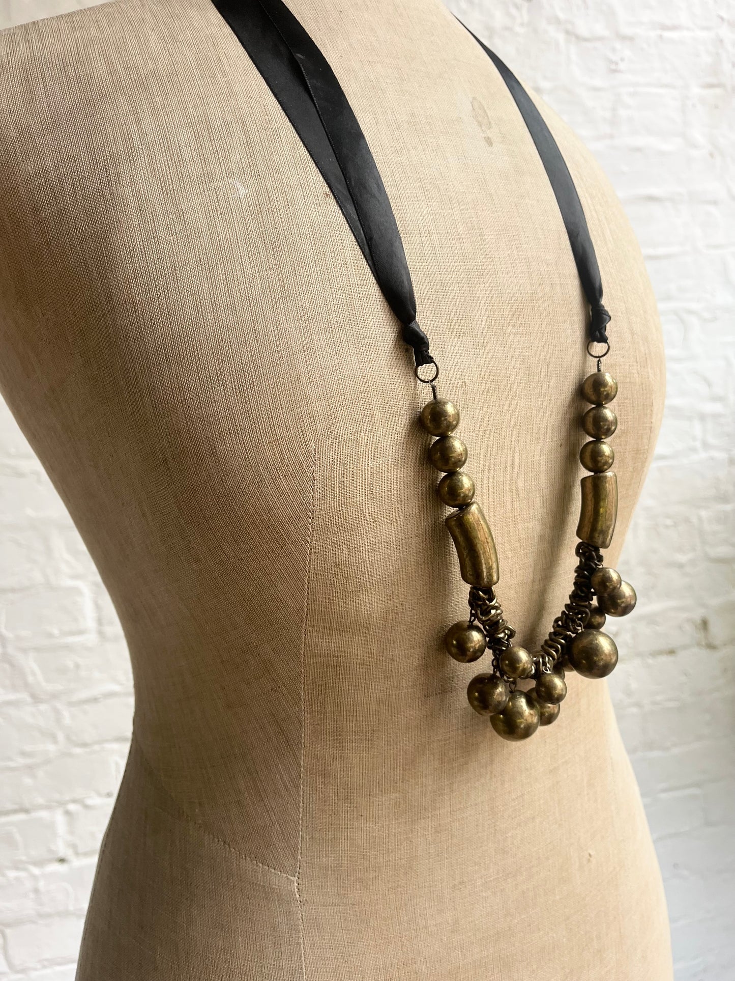 Brass on silk Necklace | vintage