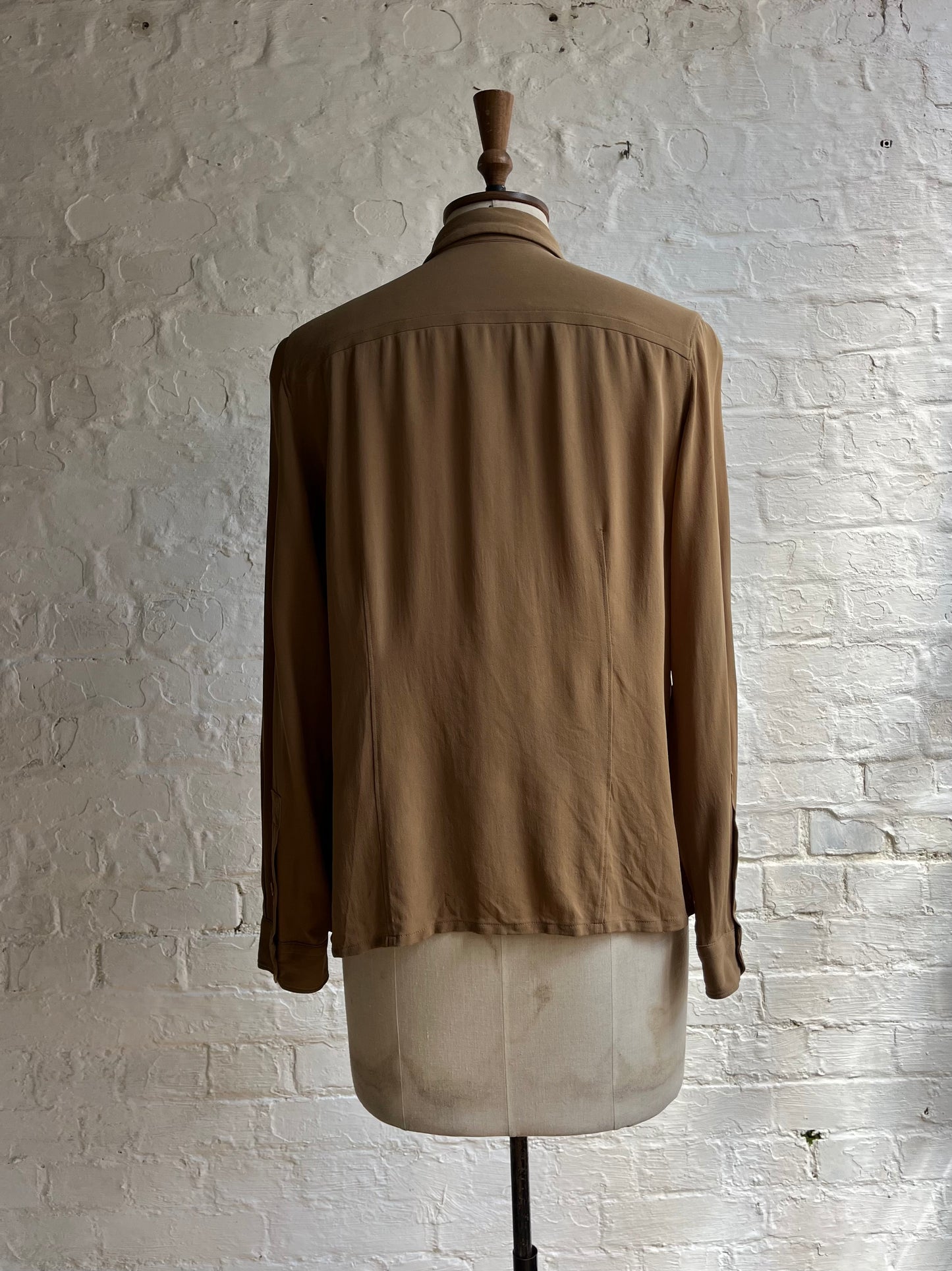 Tan Dagger Collar Silk Shirt | 8