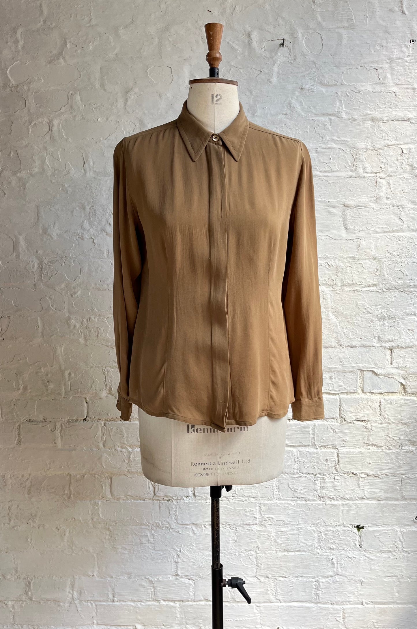 Tan Dagger Collar Silk Shirt | 8