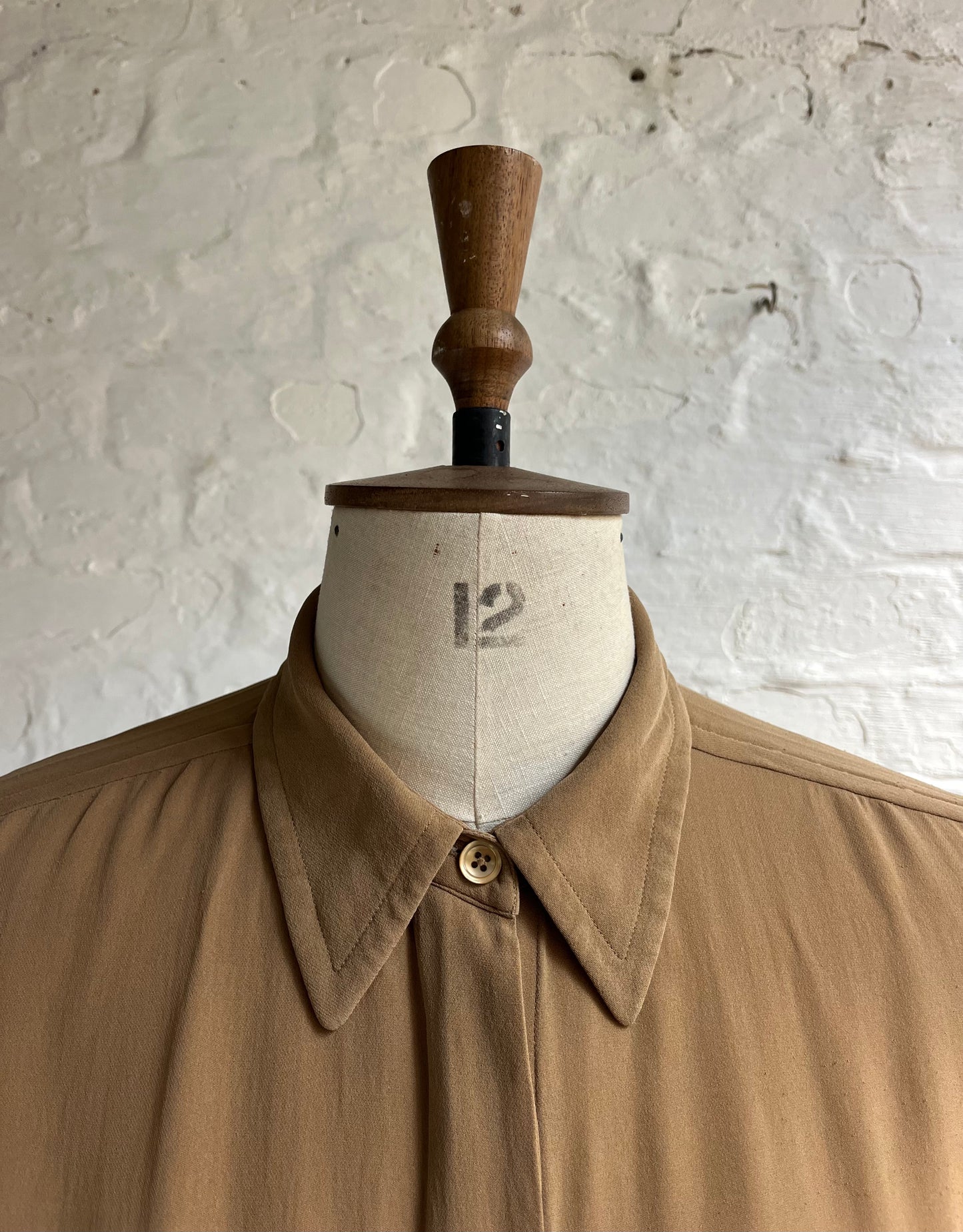 Tan Dagger Collar Silk Shirt | 8