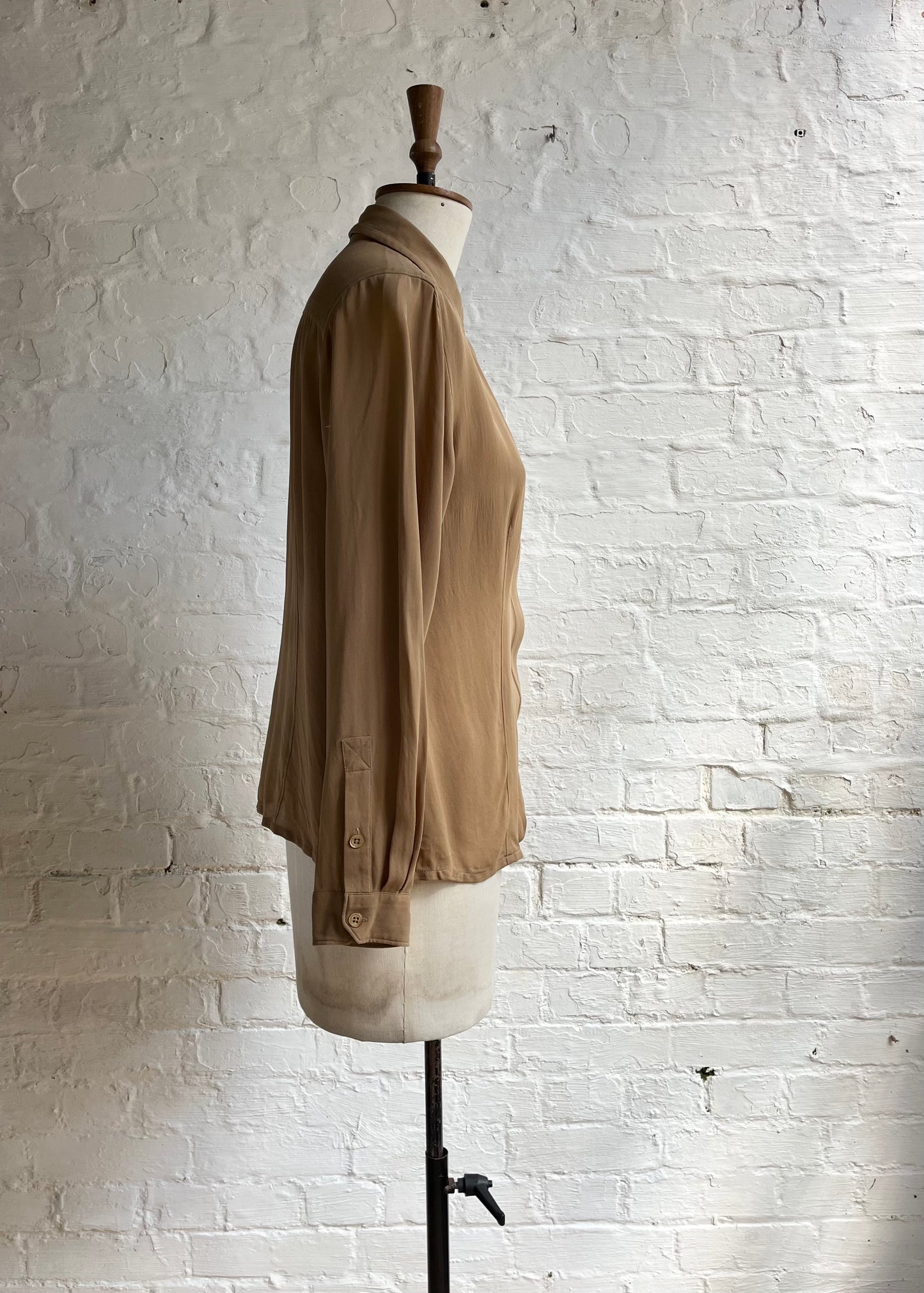 Tan Dagger Collar Silk Shirt | 8