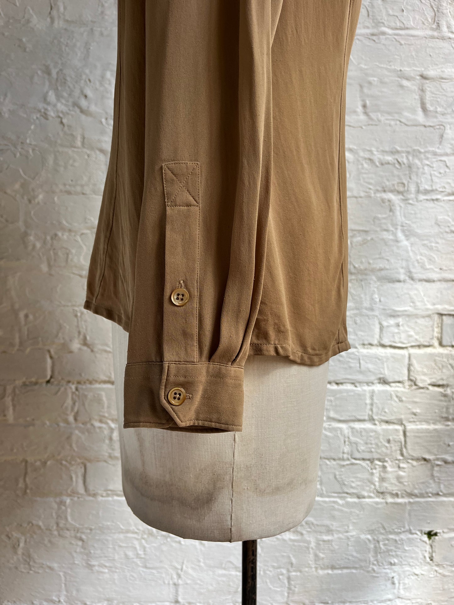 Tan Dagger Collar Silk Shirt | 8