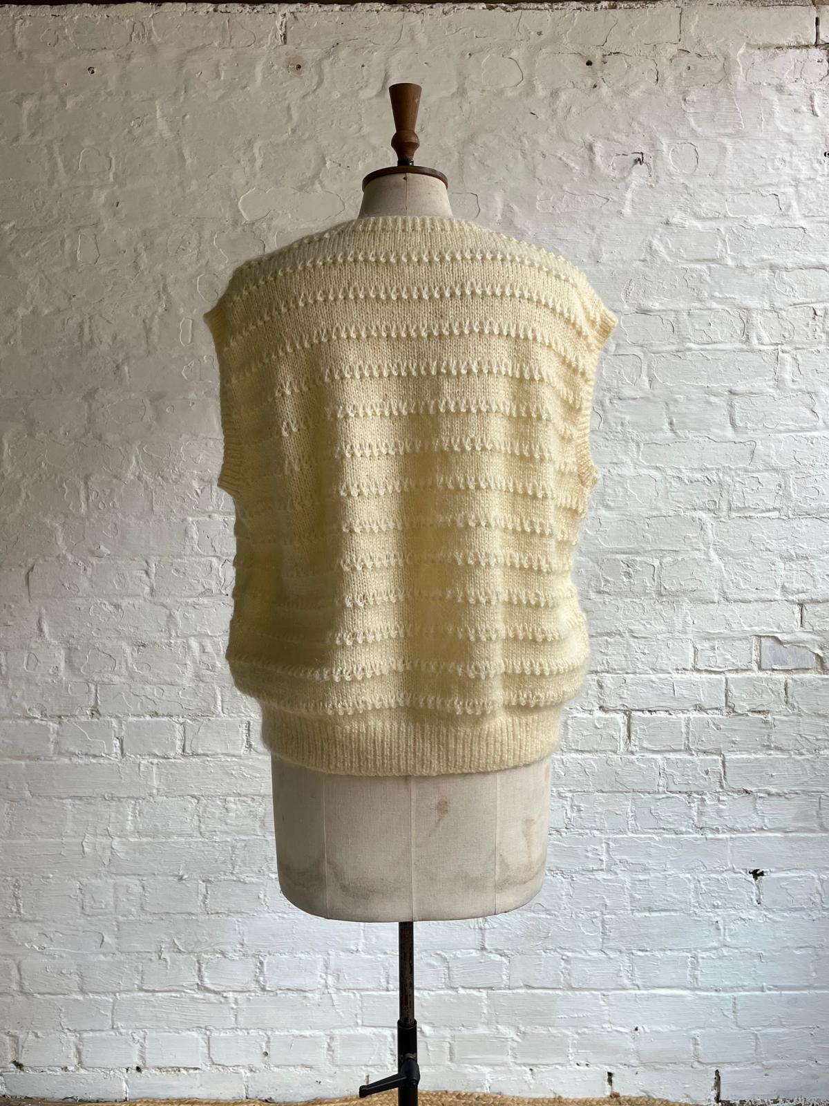 Cream wool knit tank top - neckline close-up